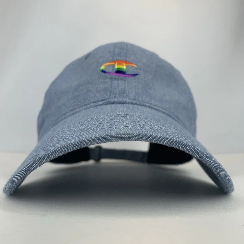 Champion Rainbow Colors Logo Hat Blue Adjustable Strap Baseball Cap